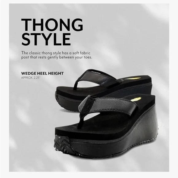 LIKE NEW w/Box Volatile Black Wedge Leather Platform Sandals - Picture 3 of 13